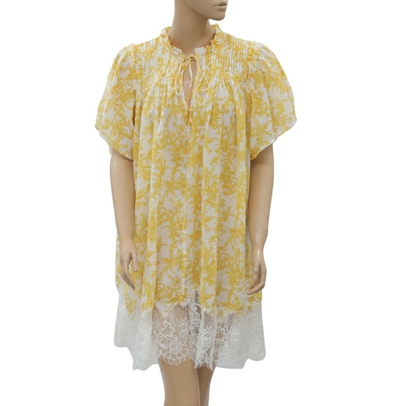 Free People Marigold Printed Floral Lace Dress L - Picture 4 of 8